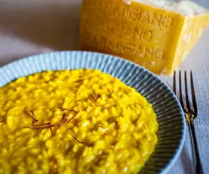 Risotto made with lashings of cream and saffron
