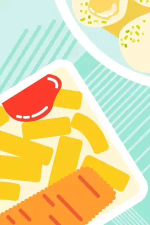 Illustration of a'romantic meal' of steak and chips