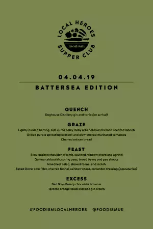 Foodism Local Heroes supper club menu