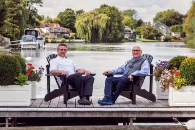 Alain and Michel share a moment on The Waterside Inn&rsquo;s jetty