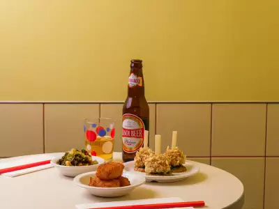 A selection of plates and lager at Lai Rai