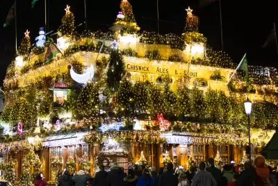 The Churchill Arms festooned in lights The Churchill Arms festooned in lights