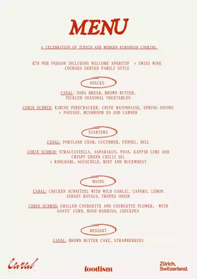 Zurich X Foodism X Canal menu