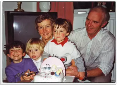 The young author with her grandparents and siblings