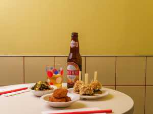 A selection of plates and lager at Lai Rai