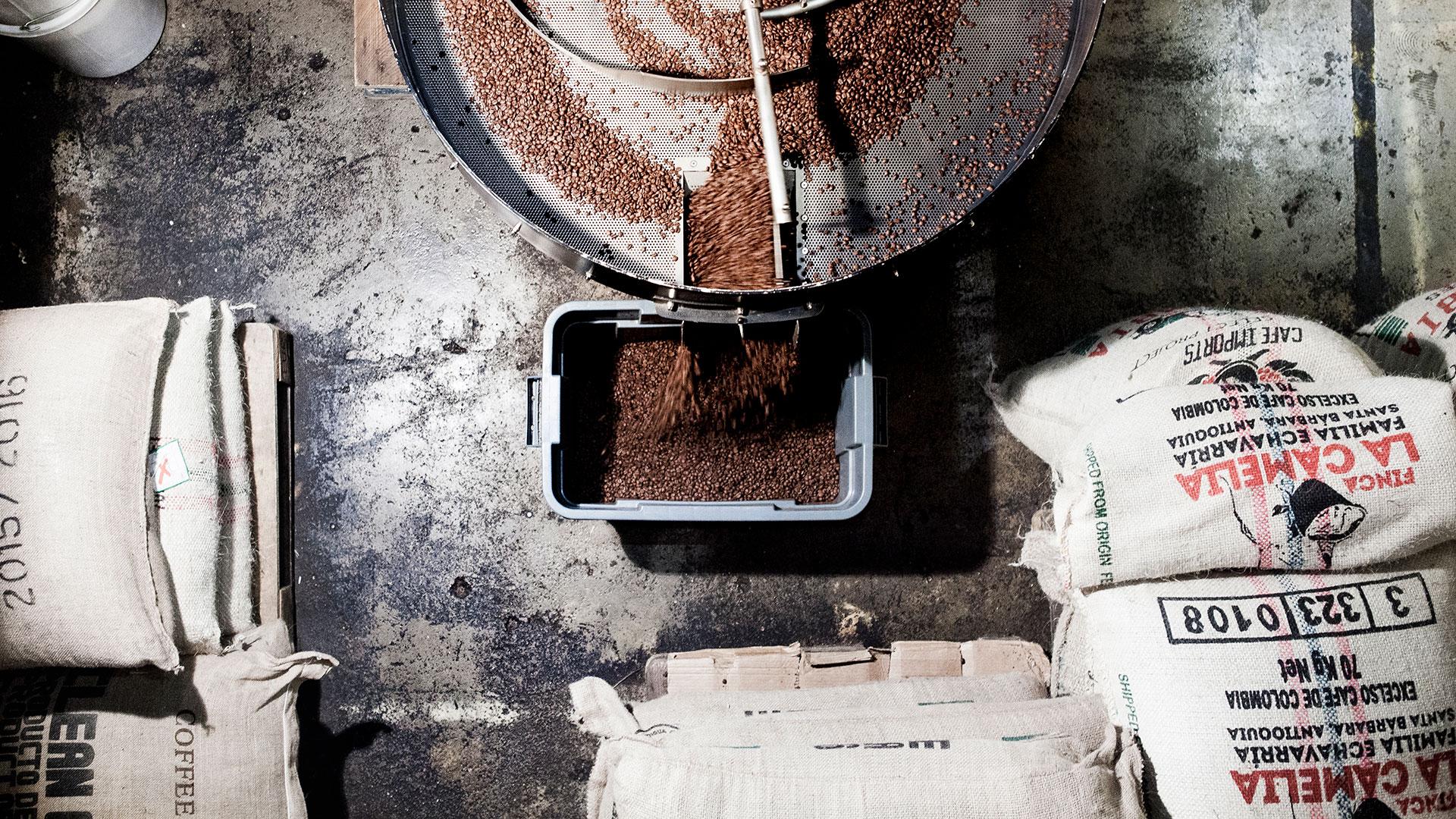 Beans being roasted at Ozone Coffee Roasters