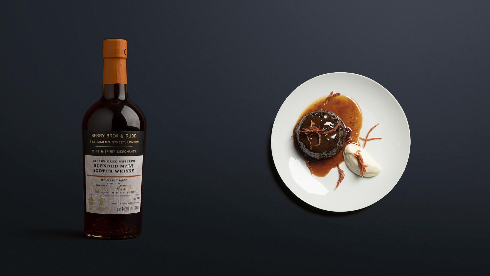 Berry Bros. & Rudd Sherry Cask blended scotch with sticky toffee pudding Berry Bros. & Rudd Sherry Cask blended scotch with sticky toffee pudding