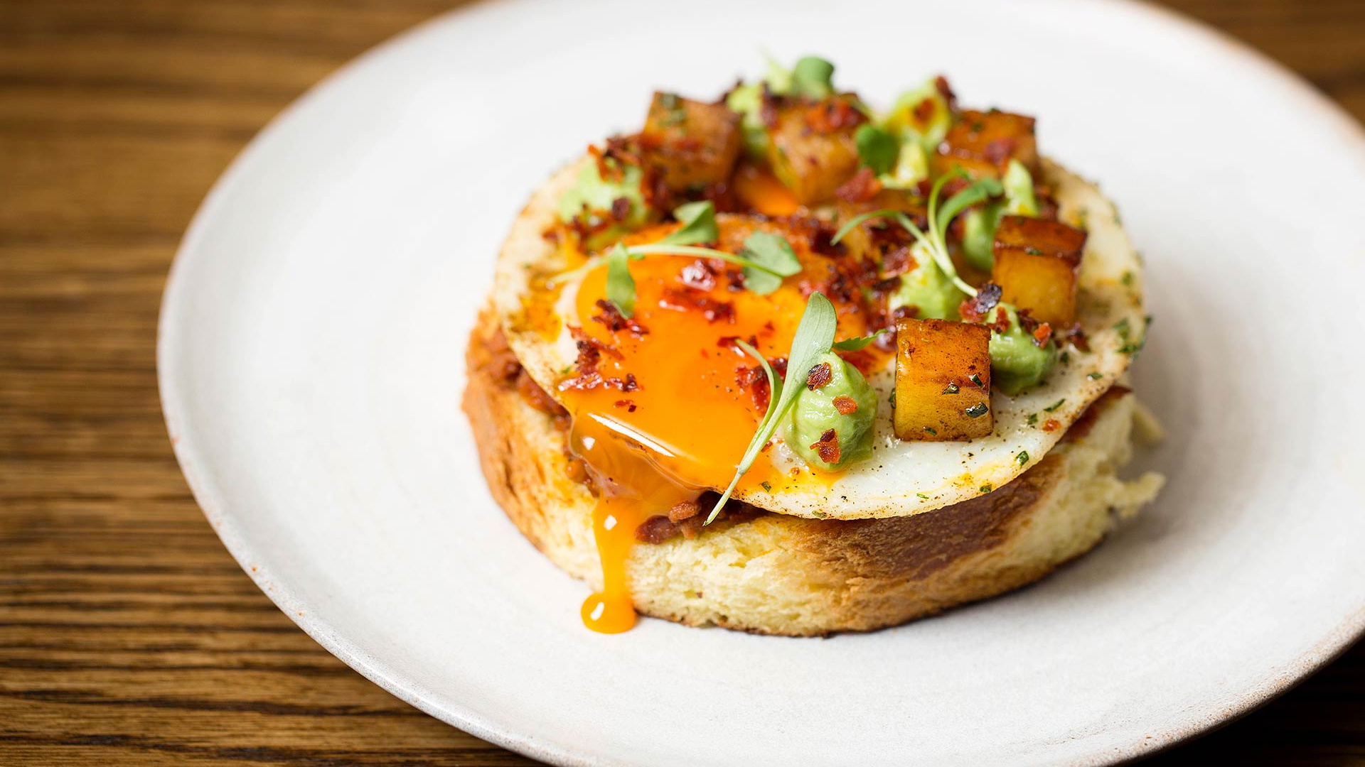 Eggs, chorizo jam and avocado on brioche at Social Wine & Tapas Eggs, chorizo jam and avocado on brioche at Social Wine & Tapas