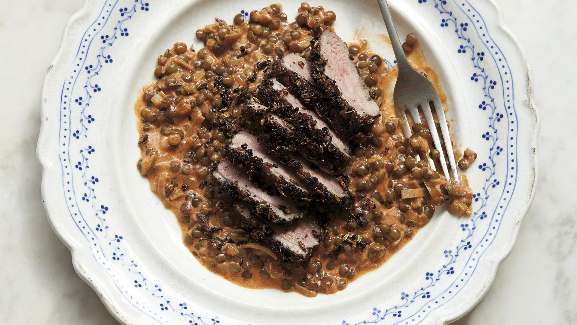 Emma Spitzer's seared duck with spiced lentils. Photography by Claire Winfield Emma Spitzer's seared duck with spiced lentils. Photography by Claire Winfield
