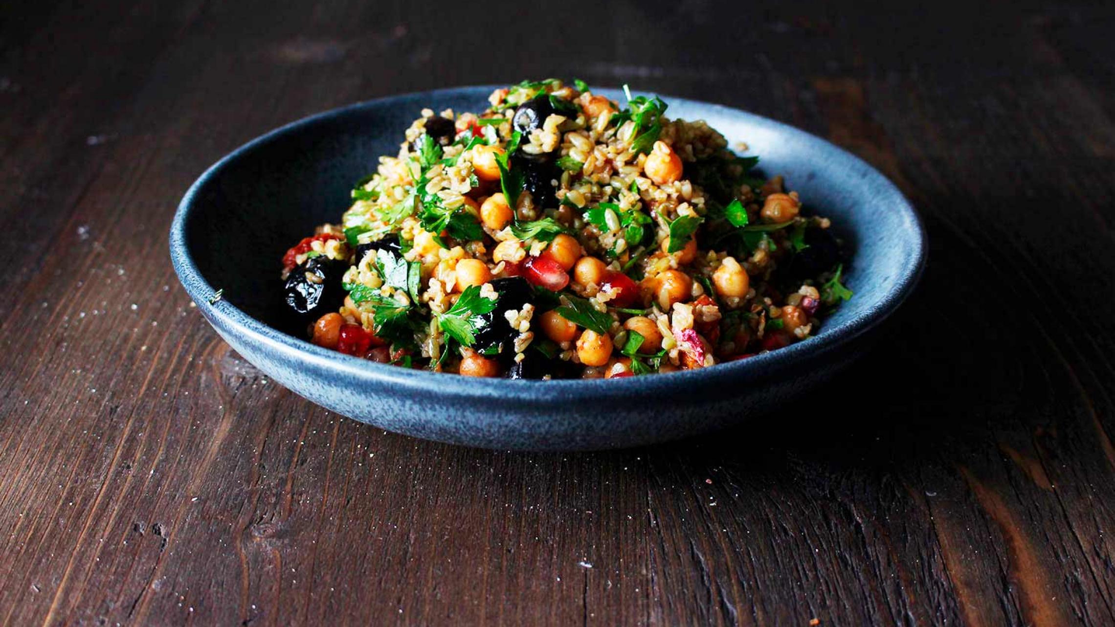 Saima Khan's green freekeh salad with pomegranate and smoked almonds ...