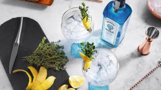 Bombay Sapphire gin and tonic with garnish