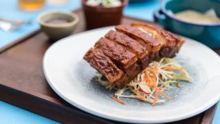 Pork belly tacos with tamarind-chipotle glaze; Photograph: Cat Byers