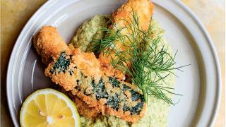 Make Nigel Slater's deep-fried courgettes and dill hummus