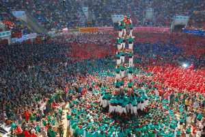 Castellers de Vilafranca performing a castell at a competition