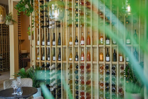 A well-stocked wine collection at Aspen & Meursault