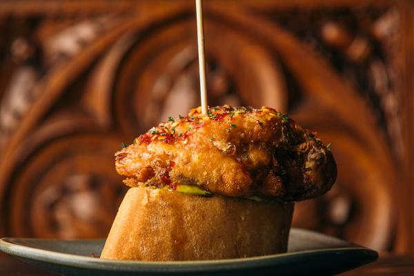 Yuzu-brined fried chicken pintxo