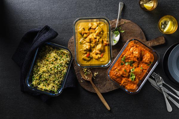 Curries served in Franklin Lade containers