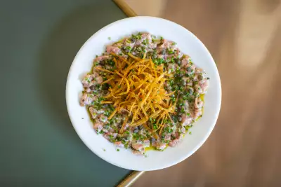 Vitello tonnato with veal tartare and shoestring fries