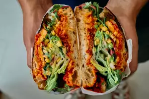 Halloumi, corn and romesco sandwich