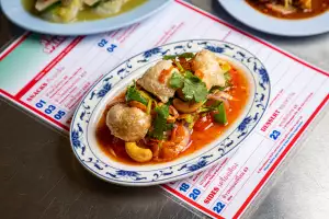 Cashew nut, pork crackling and dried prawn