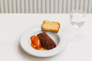 Malted chocolate mousse, candied kumquats and a palmier