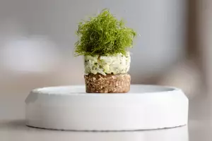 Gamtae with a Chestnut petit cake, brown crab meat and Dashima paste