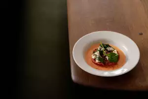 Smoked Marmande tomato, ricotta mustia and sea beets