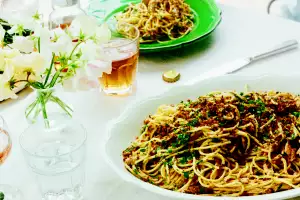 Cirtrus mackerel spaghetti with pangrattato