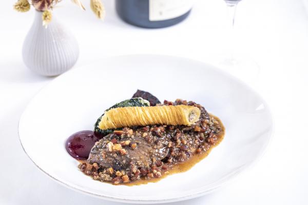 Roast Yorkshire grouse, crisp Leg, pickled beetroot, fig, liver and smoked Bacon
