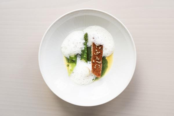 Sea bream with maesaengi, asparagus and Jersey Royal potato Sea bream with maesaengi, asparagus and Jersey Royal potato
