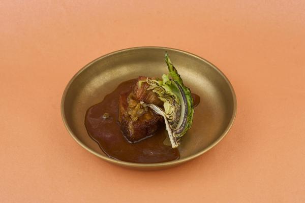 Dark rum and raisin glazed pork belly