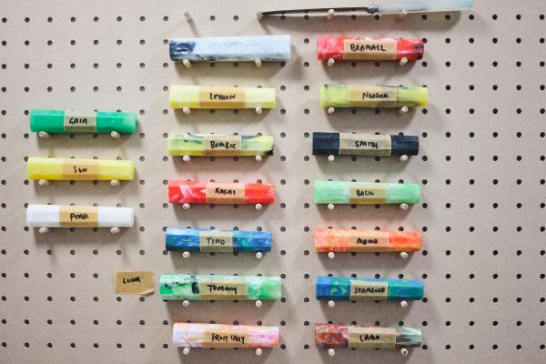Handles are crafted from reclaimed and recycled plastic which is melted down and moulded for a unique and playful grip Handles are crafted from reclaimed and recycled plastic which is melted down and moulded for a unique and playful grip