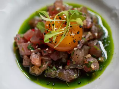 Tuna tartare with ponzu sauce and cured egg yolk