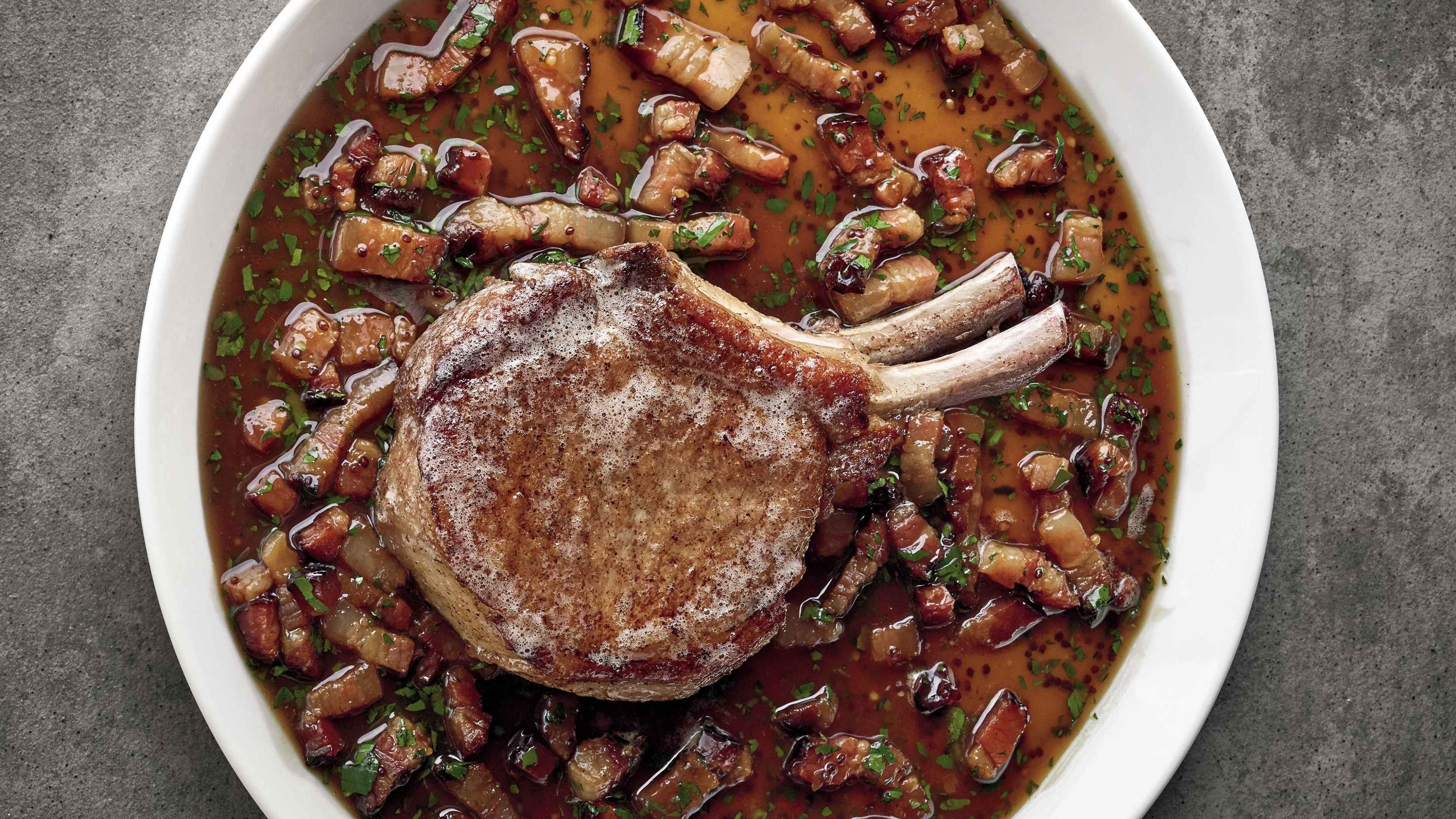 Make Matty Matheson's pork chop with maple Jack Daniel’s bacon sauce