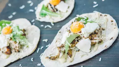 Chicken sheesh kebab with an egg yolk from Le Bab