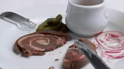 Fergus Henderson's rolled pigs spleen. Photograph by Stefan Johnson