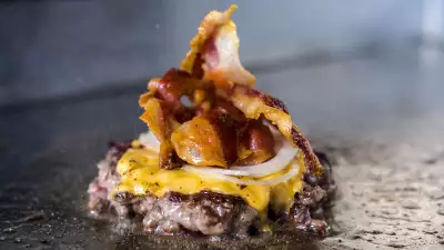 Bleecker Burger's signature cheese and bacon burger
