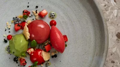 Garigette strawberries, red pepper and basil seeds