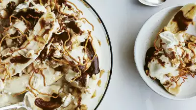 Make Tim Anderson's miso butterscotch banana split; photograph by Laura Edwards