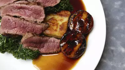 chef Cameron Emirali's plum venison with layered potato and kale; photography by Ella Singleton
