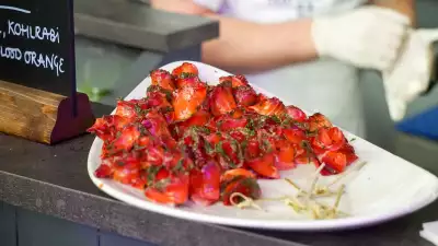 Beetroot-cured fjord trout gravadlax canap&eacute;s from Seafood from Norway