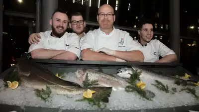Simon Hulstone and his team, who served Seafood from Norway's Skrei cod and fjord trout at the event