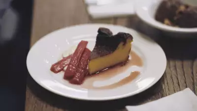 Rhubarb and vanilla tart at Brat in Shoreditch