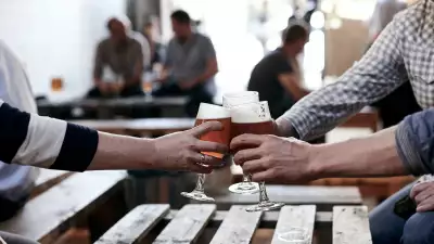 Friends drinking beer in Brick's taproom in Peckham