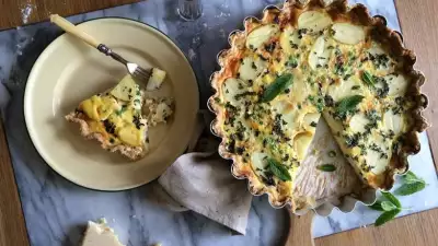Oakhill new potato, pea and mint quiche
