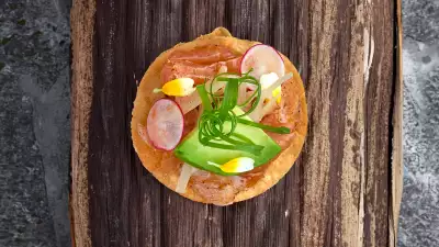 Ella Canta's pickled salmon, avocado, chipotle tostadas