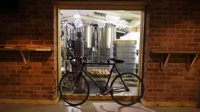 The view into the brewery from Mondo Brewing Company's taproom