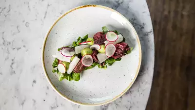 Salt beef cheek with wafer-thin, peppery pickled radishes on toasted sourdough from The Ninth
