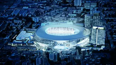 An evening shot of The Tottenham Hotspur Stadium