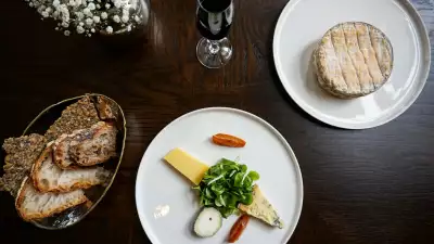 A selection of English cheeses at Roux at the Landau